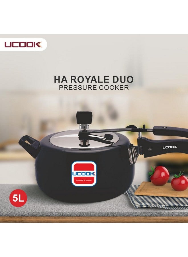 Ucook By United Ekta Group Royale Duo 5 Litre Hard Anodised Aluminium Inner Lid Induction Pressure Cooker With Stainless Steel Lid, Black - Image 2