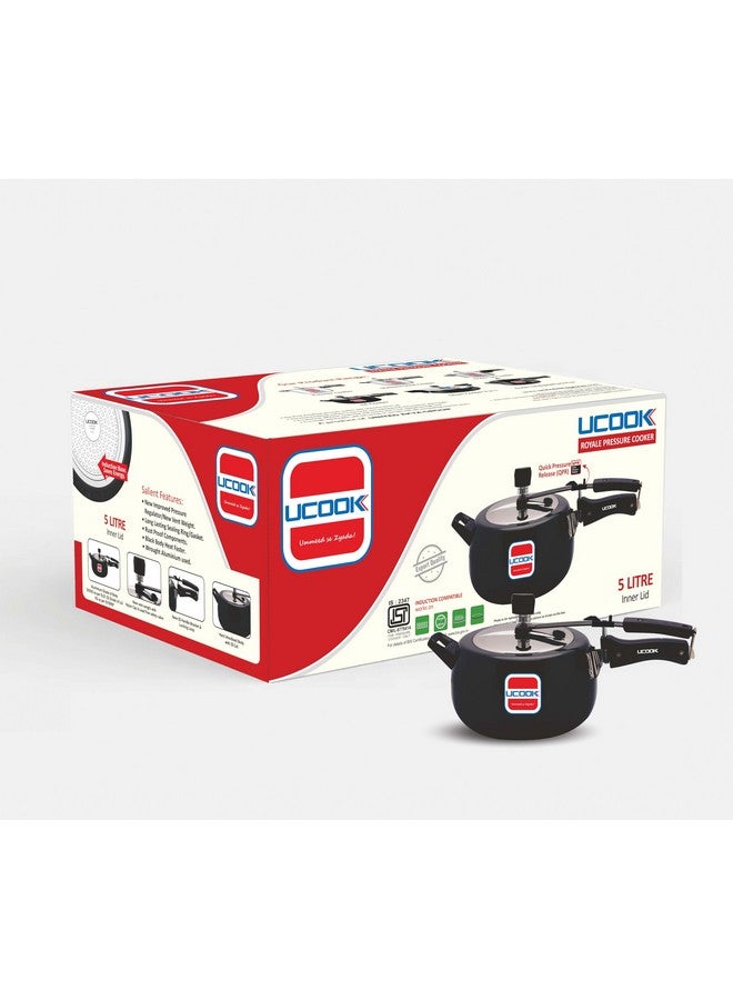 Ucook By United Ekta Group Royale Duo 5 Litre Hard Anodised Aluminium Inner Lid Induction Pressure Cooker With Stainless Steel Lid, Black - Image 1