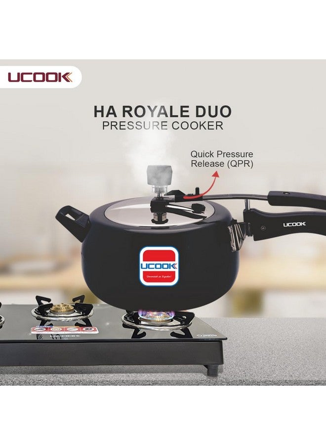 Ucook By United Ekta Group Royale Duo 5 Litre Hard Anodised Aluminium Inner Lid Induction Pressure Cooker With Stainless Steel Lid, Black - Image 3