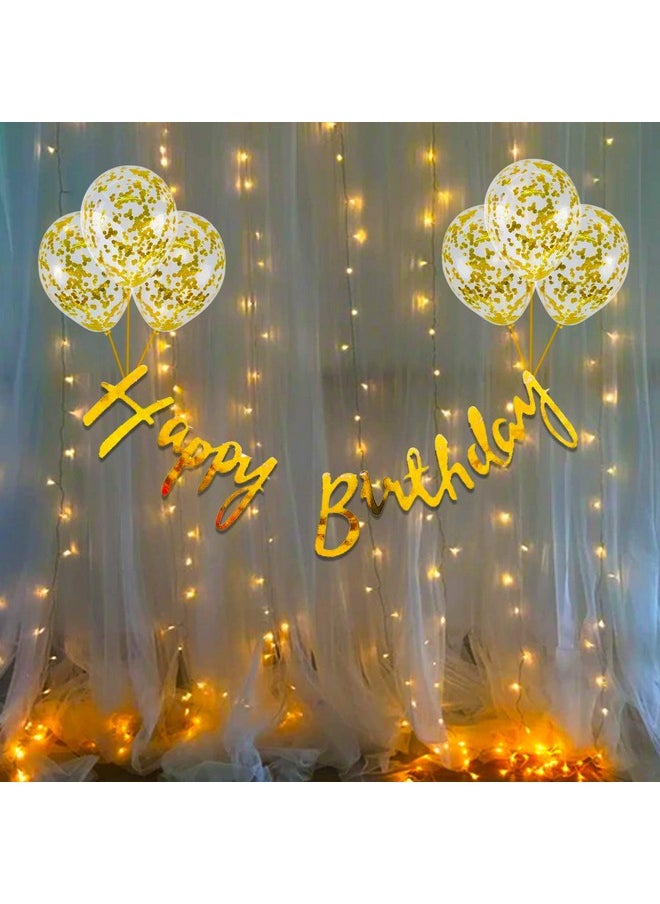 بارتي بروبس عناصر زينة عيد ميلاد سعيد - لافتة عيد ميلاد سعيد (ورق مقوى) | بالونات ذهبية مع إضاءة ليد | عناصر زينة للزوج | مجموعة زينة عيد ميلاد بطابع ذهبي، 10 قطع  - Image 1