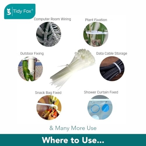 Tidy Fox Self Locking Cable Ties / 4 inch & 12 inch Combo / 200 nos/White - Image 4