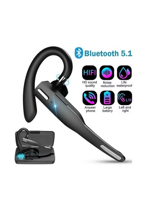 Single-ear Bluetooth Headset with ENC Call Noise Reduction,Wireless IPX7 Waterproof Earpiece, Support Calls, Wake Up The Sound Assistant, for Running, Driving, Cycling