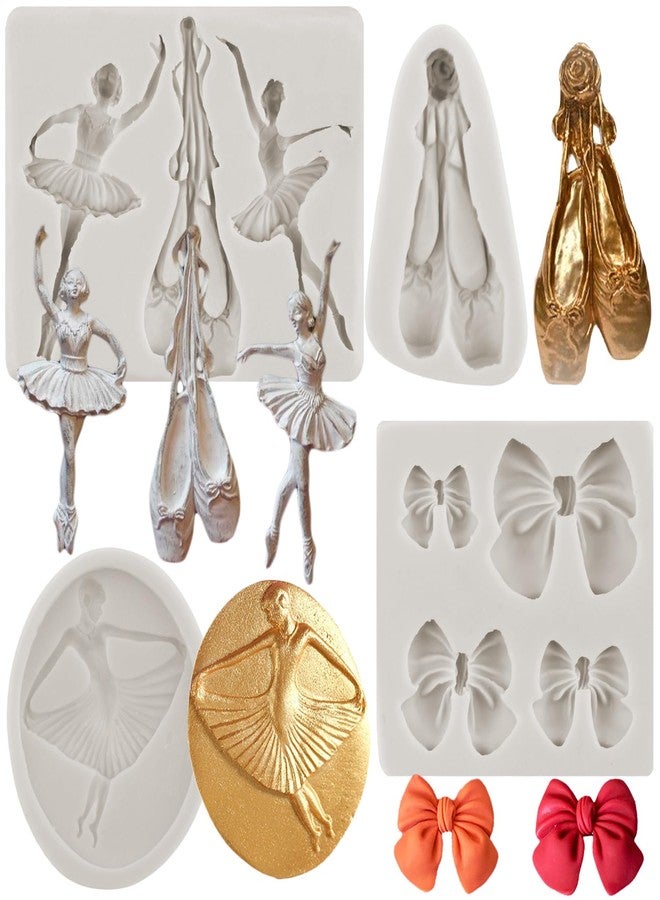 MINFEIDMS Ballet Dancer Silicone Molds Ballet Shoes Fondant Mold Bow Candy Mold For Cake Decorating Cupcake Topper Chocolate Gum Paste Polymer Clay Set Of 4 - Image 1