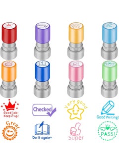 MAOGEDA Wisfunlly 8 Pack Teacher Stamps Self Inking Teacher Stamp Set Picture Stamps for Teachers Motivation Teacher Stamps for Grading Colorful Supplies Stamps for Parent Signature Homework  - Image 1