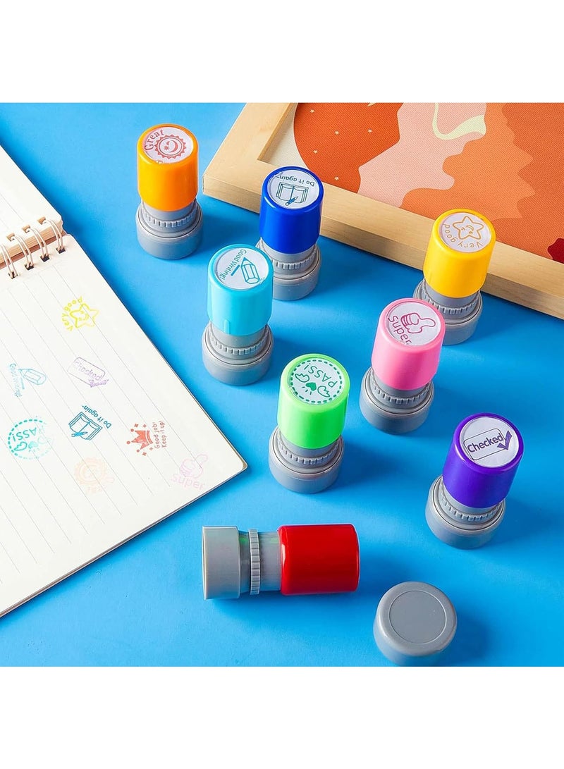 Wisfunlly 8 Pack Teacher Stamps Self Inking Teacher Stamp Set Picture Stamps for Teachers Motivation Teacher Stamps for Grading Colorful Supplies Stamps for Parent Signature Homework