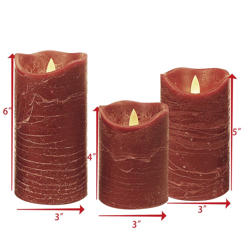QIDEA Battery Operated Flameless Led Candles Real Wax Pillar Candles with Remote Timer Electric Flickering Decorative Burgundy Wax Candles for Home Wedding Party Centerpiece Decor 3 Pack 3â€X 4â€, 5â€, 6â€ - Image 5