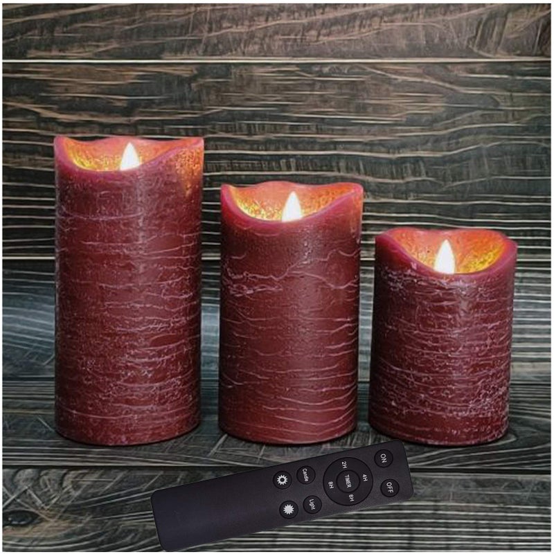 QIDEA Battery Operated Flameless Led Candles Real Wax Pillar Candles with Remote Timer Electric Flickering Decorative Burgundy Wax Candles for Home Wedding Party Centerpiece Decor 3 Pack 3â€X 4â€, 5â€, 6â€ - Image 1