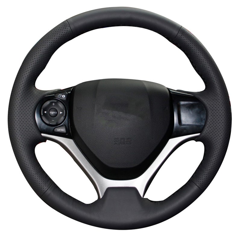 Loncky Carbon Fiber Black Genuine Leather Steering Wheel Cover for Honda Civic 9 Civic 2012 2013 2014 2015 Hand Stitched Custom Fit Car OEM Parts Interior Accessories