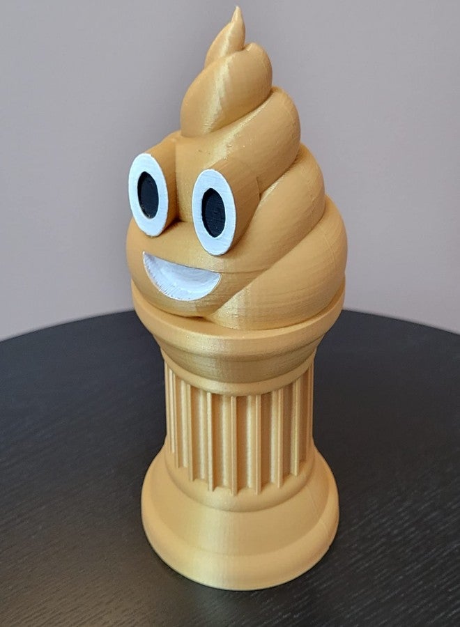 Znet3D Poop Emoji Trophy - 6" inches Tall - Featuring a Solid Poop Emoji on a Pillar w/Painted Eyes and Mouth - Perfect Award or Gift - Handmade w/Additive Manufacturing (Gold) - Image 2
