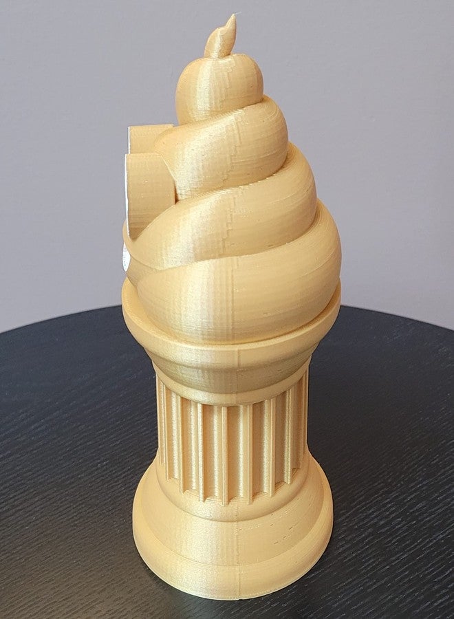 Znet3D Poop Emoji Trophy - 6" inches Tall - Featuring a Solid Poop Emoji on a Pillar w/Painted Eyes and Mouth - Perfect Award or Gift - Handmade w/Additive Manufacturing (Gold) - Image 3