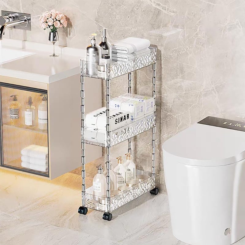 Clesante Storage Cart, Slim 15cm Width Trolley Organizer, Narrow Rolling Cart for Tight Space, Transparent Acrylic Storage Shelf with Wheels for Kitchen Bathroom Laundry Office (3 Tier) - Image 3