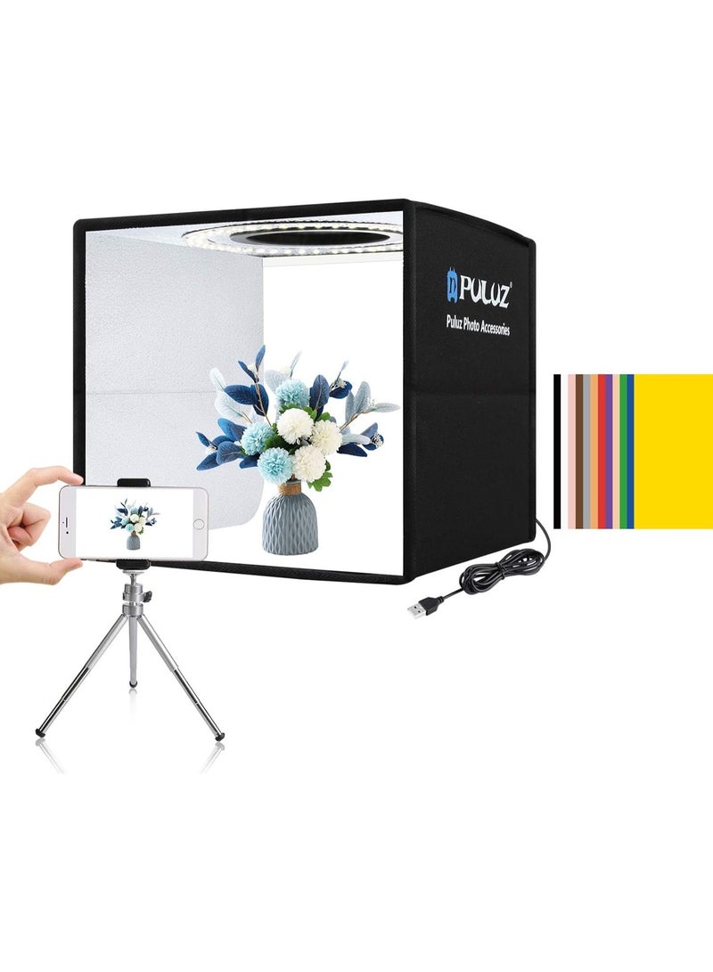 PULUZ Mini Photo Studio Light Box 25*25*25cm- Photo Shooting Tent Kit Portable Folding Photography Light Tent with CRI >95 96pcs LED Light & 6 Kinds Double-Sided Color Backgrounds for Small Size Products  - Image 1