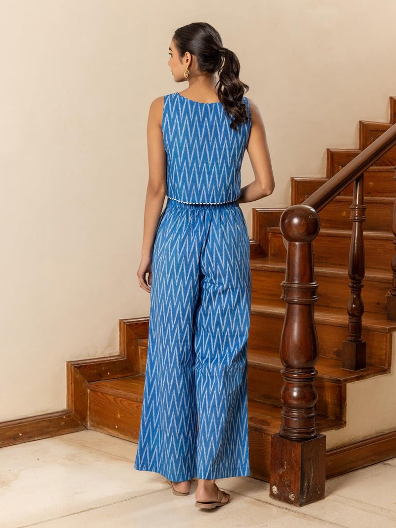 FIORRA Women's Blue Printed Cotton Co-ord Set - Image 2