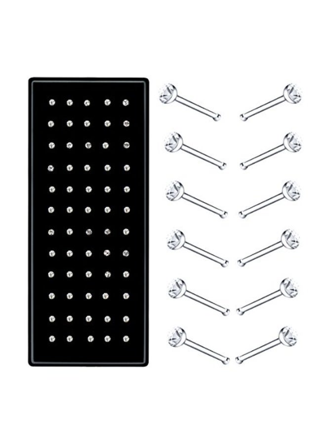 Stainless Steel Nose Studs with Crystal Gems – 60 Pieces Set - Image 1