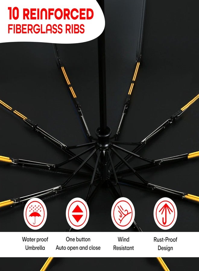 PRIME PICK مظلة سفر محمولة من برايم بيك - مظلات مقاومة للمطر والرياح، قوية وصغيرة الحجم وسهلة الفتح والإغلاق التلقائي للاستخدام لمرة واحدة، مظلة مثالية للسيارة للرجال والنساء (أسود) - Image 3