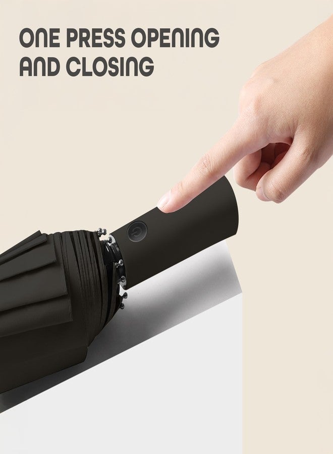 PRIME PICK مظلة سفر محمولة من برايم بيك - مظلات مقاومة للمطر والرياح، قوية وصغيرة الحجم وسهلة الفتح والإغلاق التلقائي للاستخدام لمرة واحدة، مظلة مثالية للسيارة للرجال والنساء (أسود) - Image 4