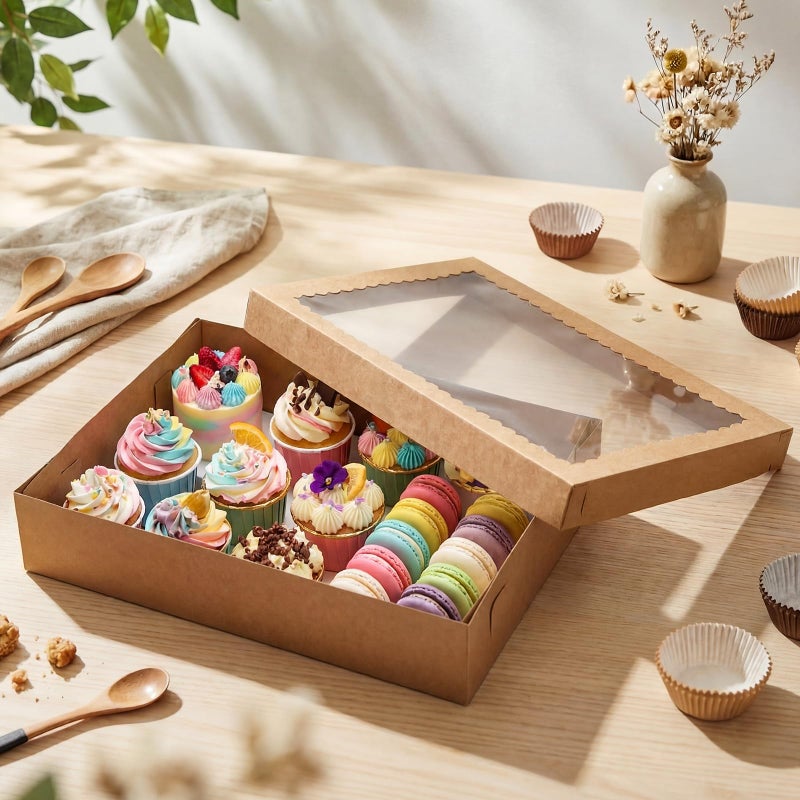 Sinload 10 Pcs 19x14x4 Inch Half Sheet Cake Boxes 5pcs Large Rectangle Bakery Boxes with 5pcs Cake Boards for Pastry Baking, Cupcakes, Donuts, Cookies, Pie Treat Packaging (Brown) - Image 4