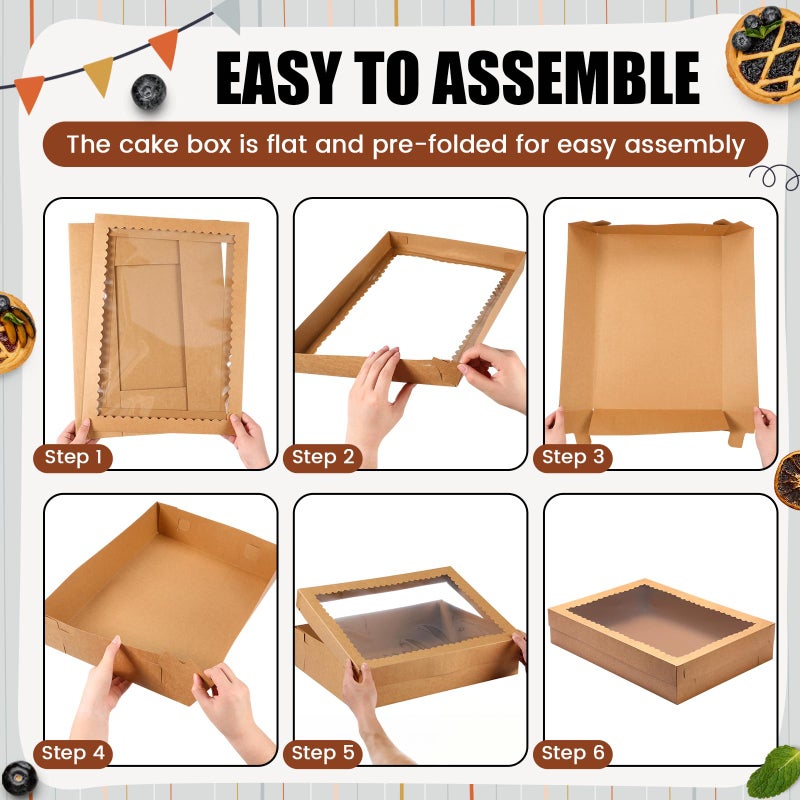 Sinload 10 Pcs 19x14x4 Inch Half Sheet Cake Boxes 5pcs Large Rectangle Bakery Boxes with 5pcs Cake Boards for Pastry Baking, Cupcakes, Donuts, Cookies, Pie Treat Packaging (Brown) - Image 3