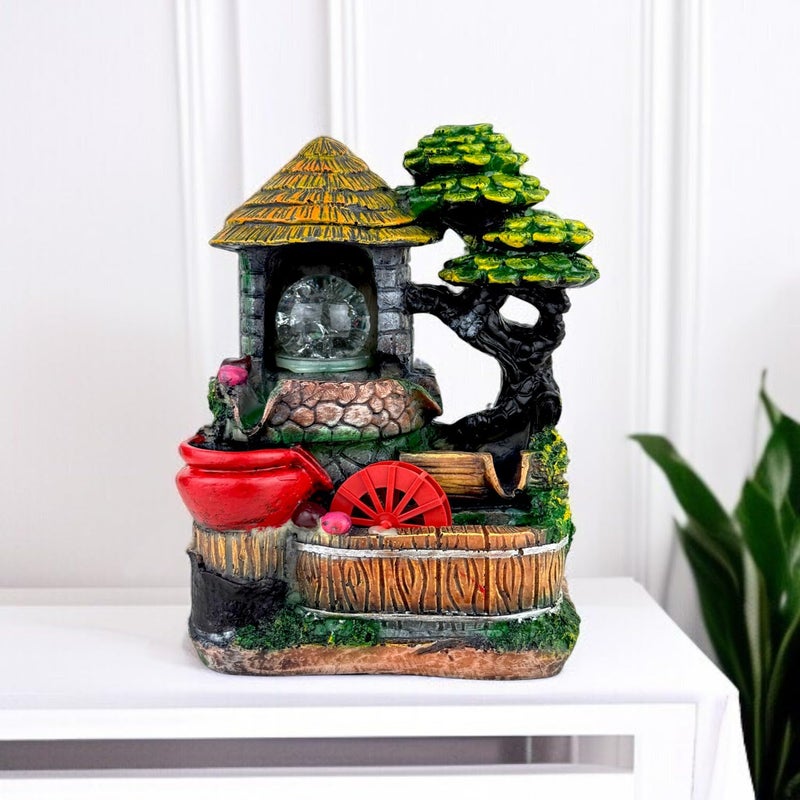 Go Hooked نافورة شلال من بولي ريزين مع أضواء LED وتحكم في سرعة التدفق قابلة للتعديل لغرفة المعيشة، غرفة النوم والمكتب 25.5 سم | تخفيف التوتر وزينة الطاقة الإيجابية | نافورة مائية على الطاولة (GHF319) - Image 1