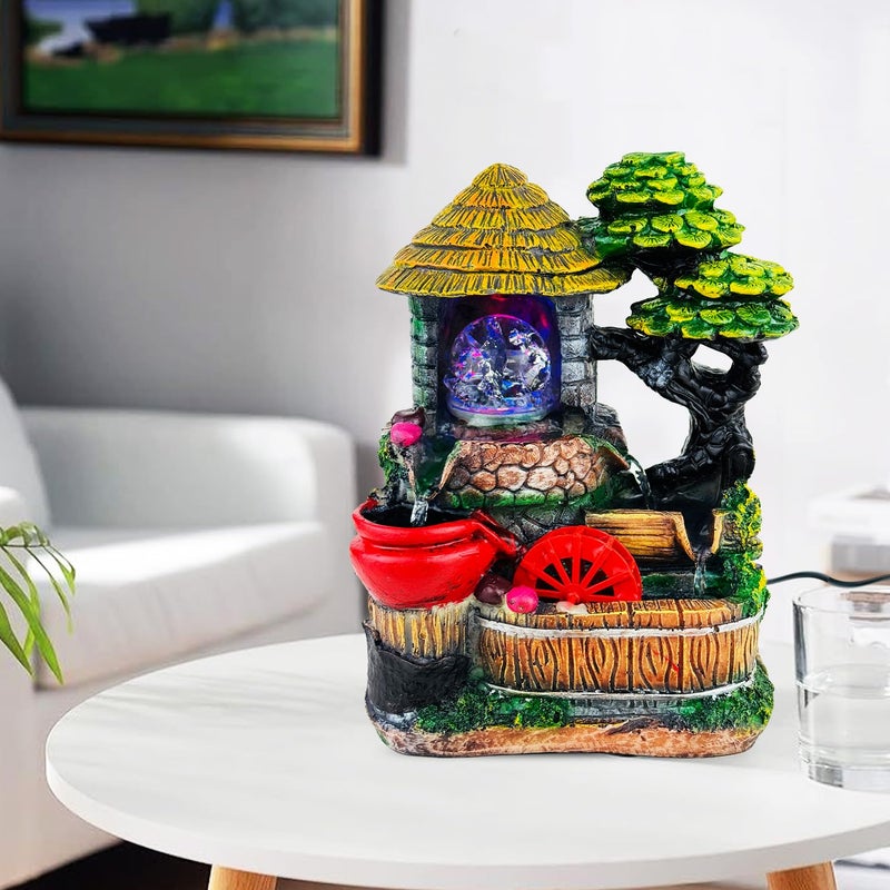 Go Hooked نافورة شلال من بولي ريزين مع أضواء LED وتحكم في سرعة التدفق قابلة للتعديل لغرفة المعيشة، غرفة النوم والمكتب 25.5 سم | تخفيف التوتر وزينة الطاقة الإيجابية | نافورة مائية على الطاولة (GHF319) - Image 2