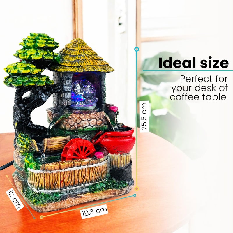 Go Hooked نافورة شلال من بولي ريزين مع أضواء LED وتحكم في سرعة التدفق قابلة للتعديل لغرفة المعيشة، غرفة النوم والمكتب 25.5 سم | تخفيف التوتر وزينة الطاقة الإيجابية | نافورة مائية على الطاولة (GHF319) - Image 3