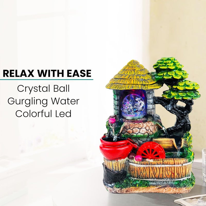 Go Hooked نافورة شلال من بولي ريزين مع أضواء LED وتحكم في سرعة التدفق قابلة للتعديل لغرفة المعيشة، غرفة النوم والمكتب 25.5 سم | تخفيف التوتر وزينة الطاقة الإيجابية | نافورة مائية على الطاولة (GHF319) - Image 5