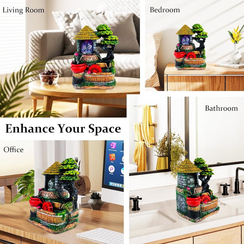 Go Hooked نافورة شلال من بولي ريزين مع أضواء LED وتحكم في سرعة التدفق قابلة للتعديل لغرفة المعيشة، غرفة النوم والمكتب 25.5 سم | تخفيف التوتر وزينة الطاقة الإيجابية | نافورة مائية على الطاولة (GHF319) - Image 4