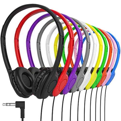 Maeline Bulk Headphones OnEar Wired Headphones Adjustable Headband with Soft Faux Leather Cushions for School Classrooms Libraries Travel 35mm Plug 10 Pack Multicolor - Image 1