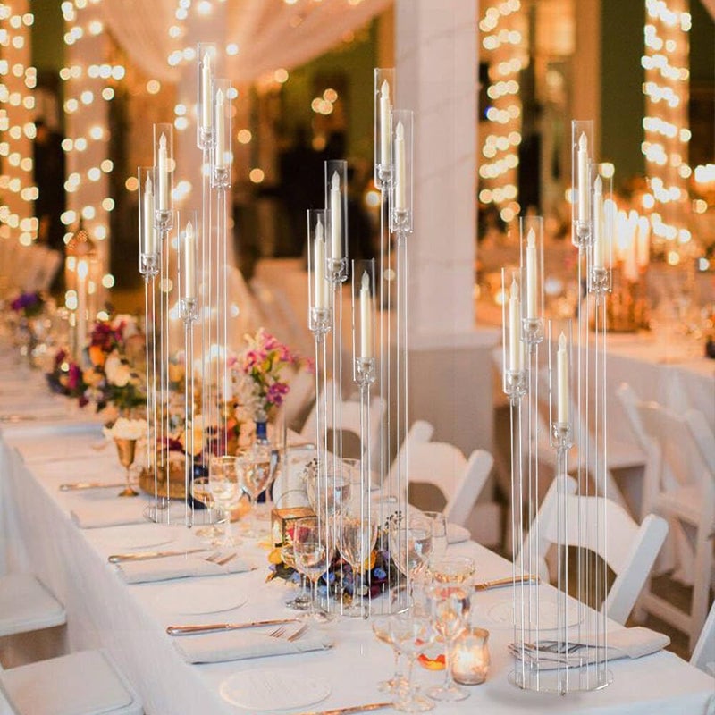 Fullvaseer 4pcs 5 Arm Acrylic Candelabra,Clear Candle Holder for Wedding,45.7inch Tall Floor Candle Holders for Ceremony Birthday Party Home Decoration Fit 0.8 LED Candles - Image 2