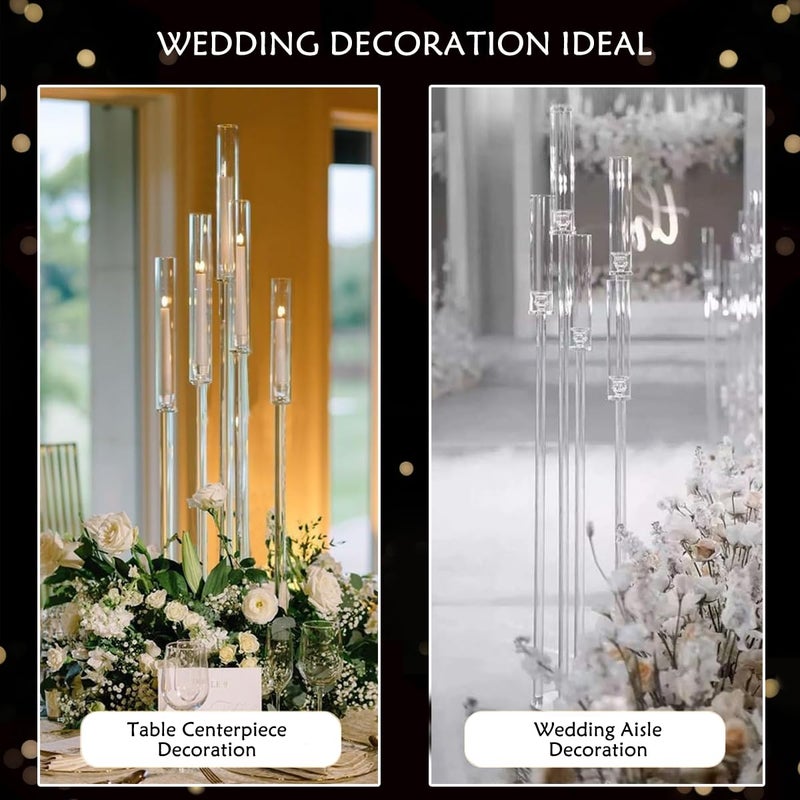 Fullvaseer 4pcs 5 Arm Acrylic Candelabra,Clear Candle Holder for Wedding,45.7inch Tall Floor Candle Holders for Ceremony Birthday Party Home Decoration Fit 0.8 LED Candles - Image 5