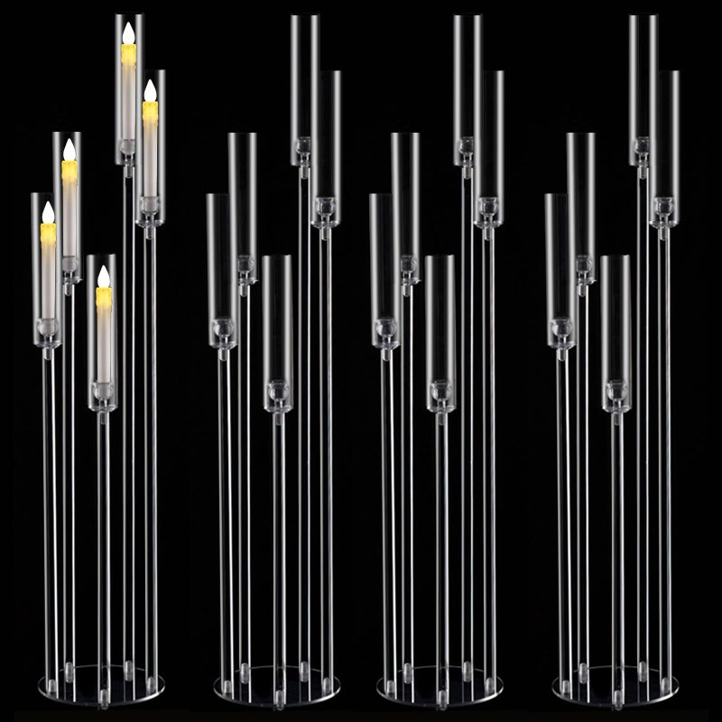 Fullvaseer 4pcs 5 Arm Acrylic Candelabra,Clear Candle Holder for Wedding,45.7inch Tall Floor Candle Holders for Ceremony Birthday Party Home Decoration Fit 0.8 LED Candles - Image 1