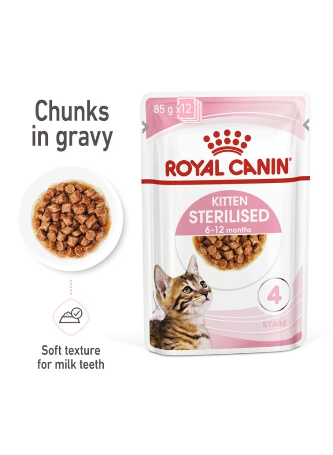 ROYAL CANIN Feline Health Nutrition Kitten Sterilised Gravy (WET FOOD - Pouches) 12x85G - Image 4