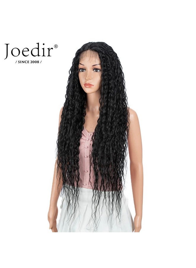 Joedir 32" Long Deep Curly Wavy Lace Front Synthetic Wigs Hd Transparent Glueless Lace Wig Heat Resistant Fiber Pre Plucked Hairline With Baby Hair Wig For Women(Black Color) - Image 4