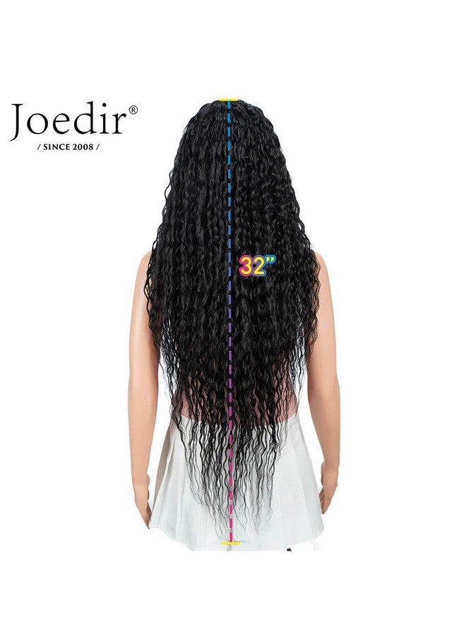 Joedir 32" Long Deep Curly Wavy Lace Front Synthetic Wigs Hd Transparent Glueless Lace Wig Heat Resistant Fiber Pre Plucked Hairline With Baby Hair Wig For Women(Black Color) - Image 5