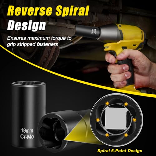 Topec Bolt Extractor Set, 10 Piece Lug Nut Remover Socket Tool, 1/2" Drive Impact Wheel Lock Removal Kit for Removing Damaged, Dead, Rusted, Rounded-Off Bolts, Lug Nuts & Screws - Image 4