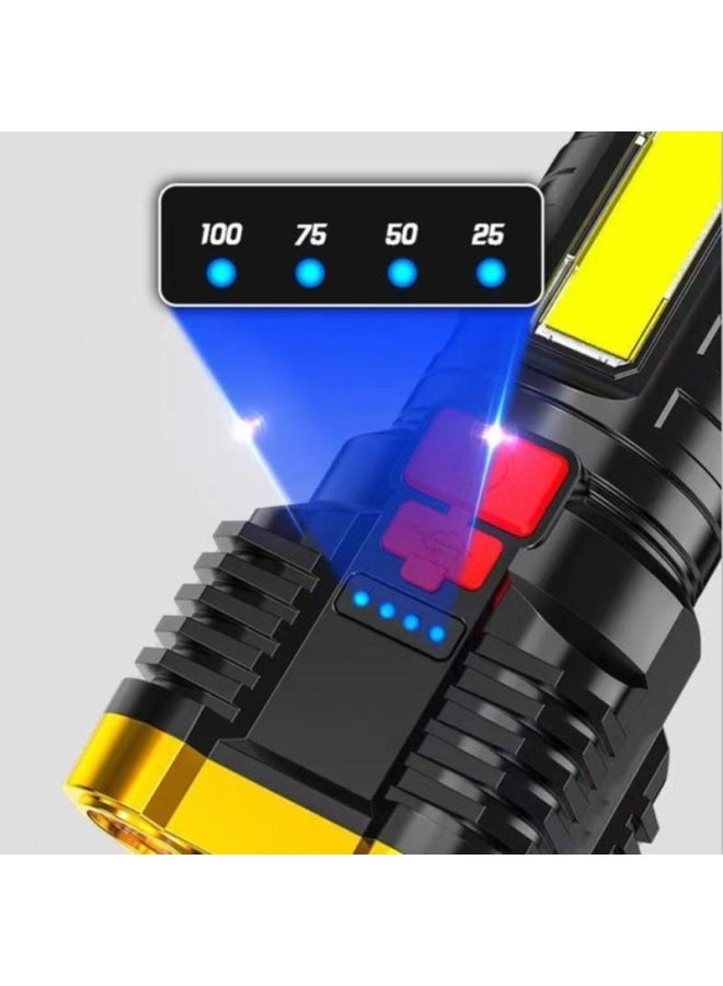 LED Flashlight Small Outdoor Multi-function Cob Work Light USB Rechargeable Portable Mini Flashlight Wholesale-Product Specifications:5 Cores-gilt Yellow  - Image 3