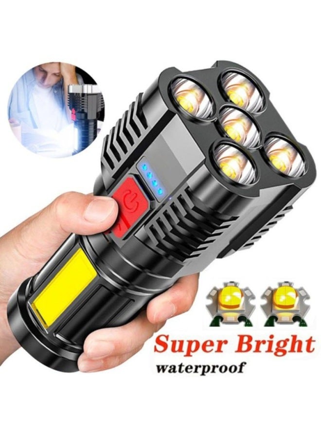 LED Flashlight Small Outdoor Multi-function Cob Work Light USB Rechargeable Portable Mini Flashlight Wholesale-Product Specifications:5 Cores-gilt Yellow  - Image 2