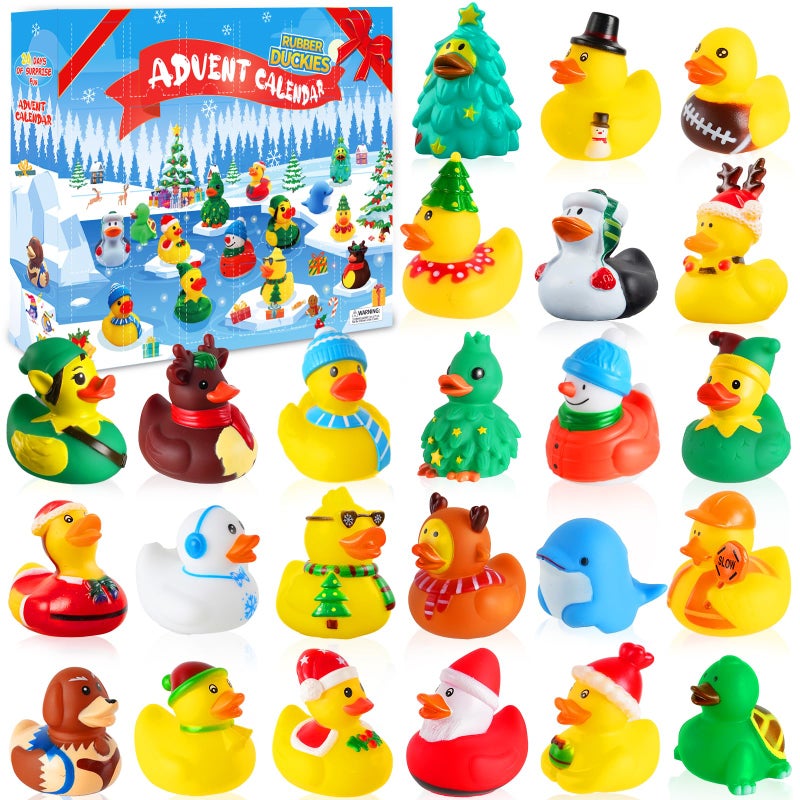 OOINQQ 2025 Advent Calendar Christmas Ducks 24pcs Rubber Duck Vacation Advent Calendar 24 Days of Christmas Countdown Toys Fun Duck Bath Toy for Xmas Party Favors Kids Toddlers Girls Boys - Image 4