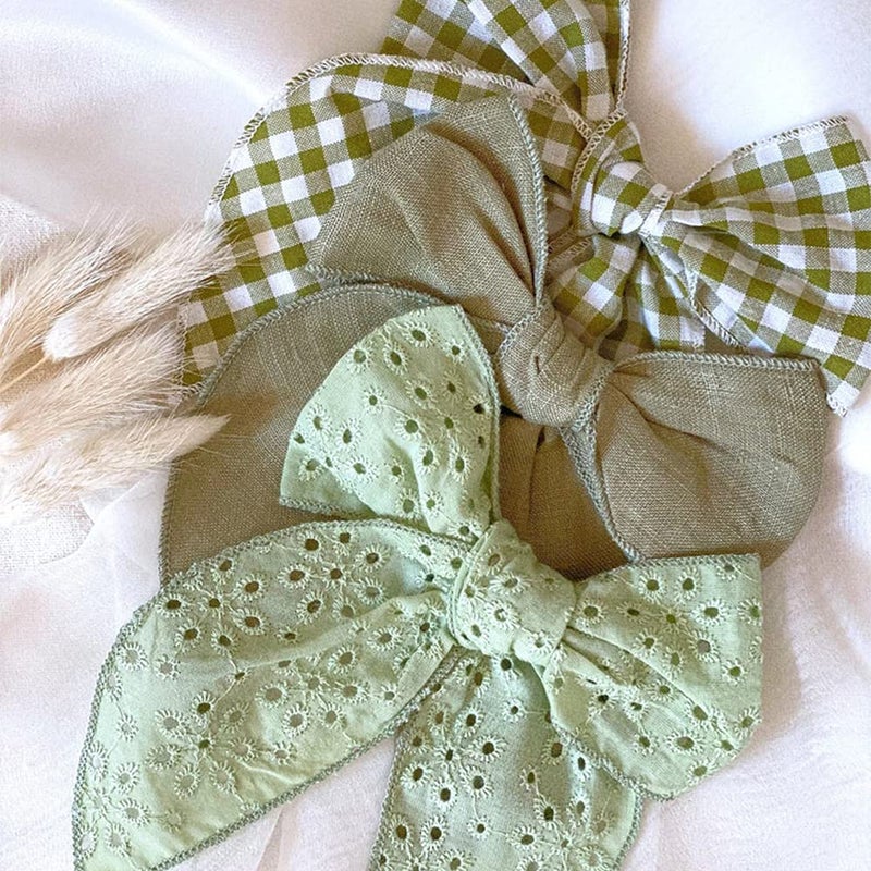 Sugarmelon Fable Bow Hair Clips Baby Girls Women Cotton Linen Hair Bow Clips Large Sailor Hair Bows Accessories Hairgrips (Avocado Blue) - Image 4