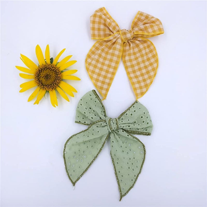 Sugarmelon Fable Bow Hair Clips Baby Girls Women Cotton Linen Hair Bow Clips Large Sailor Hair Bows Accessories Hairgrips (Avocado Blue) - Image 3