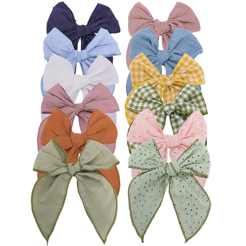 Sugarmelon Fable Bow Hair Clips Baby Girls Women Cotton Linen Hair Bow Clips Large Sailor Hair Bows Accessories Hairgrips (Avocado Blue) - Image 1
