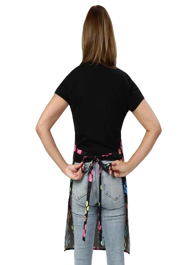 Plum Hill Dog Grooming Apron - Waterproof Groomer Aprons for Women, Colorful Paw Prints - Image 5