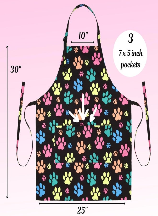Plum Hill Dog Grooming Apron - Waterproof Groomer Aprons for Women, Colorful Paw Prints - Image 3