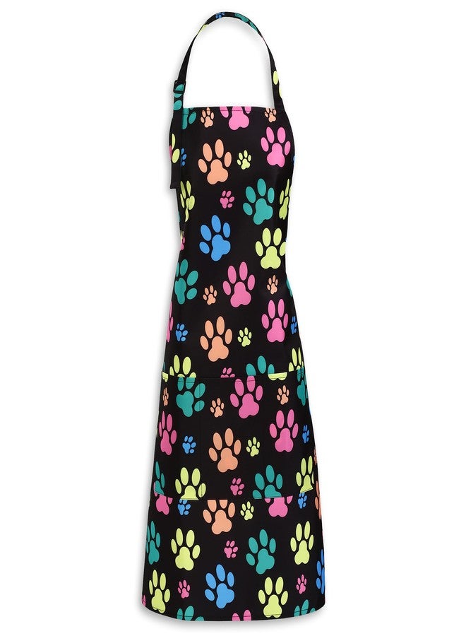 Plum Hill Dog Grooming Apron - Waterproof Groomer Aprons for Women, Colorful Paw Prints - Image 2