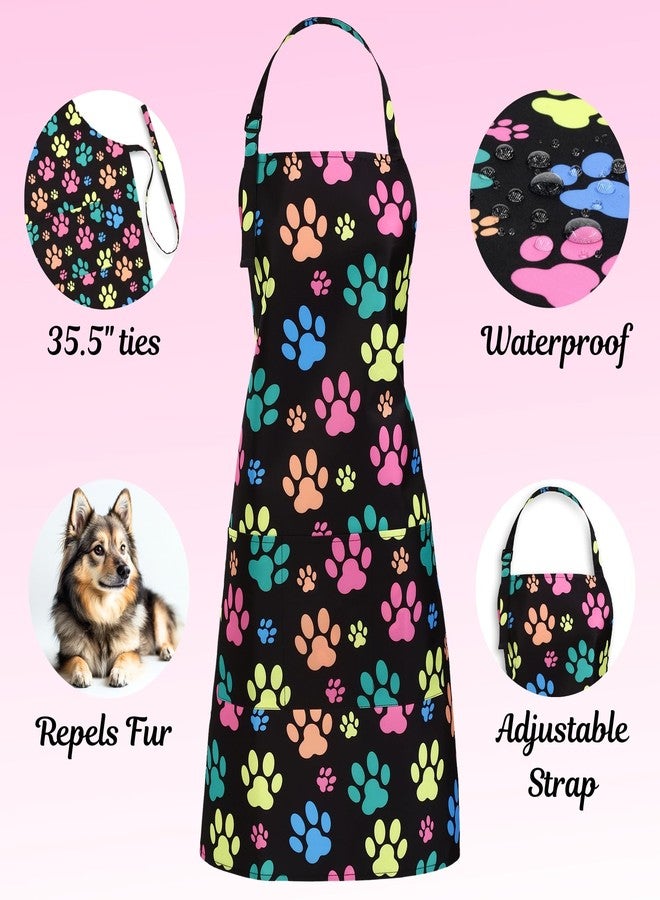 Plum Hill Dog Grooming Apron - Waterproof Groomer Aprons for Women, Colorful Paw Prints - Image 4