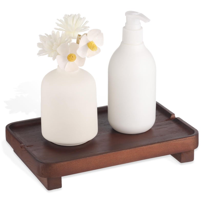 Hiitytin Wood Riser Small Decorative Tray Sink Soap Dish  Vanity Tray Pedestal Stand 9 X 5.9 Inches (Dark Brown) - Image 1