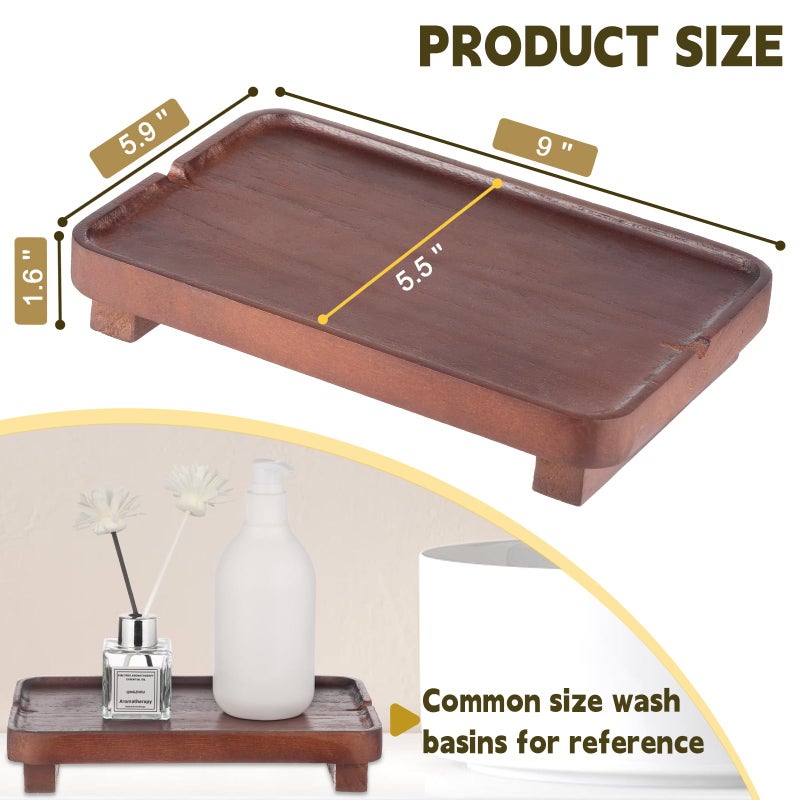 Hiitytin Wood Riser Small Decorative Tray Sink Soap Dish  Vanity Tray Pedestal Stand 9 X 5.9 Inches (Dark Brown) - Image 3