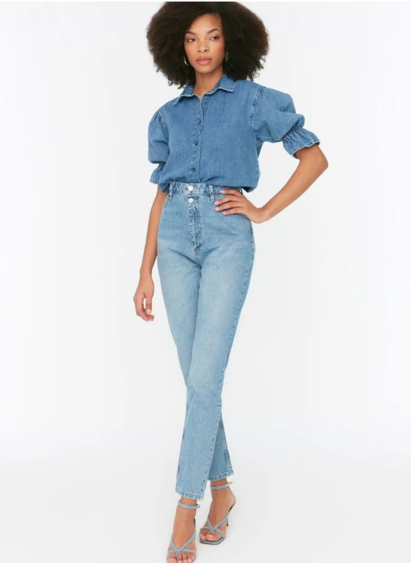 trendyol High Waist Button Detail Jeans