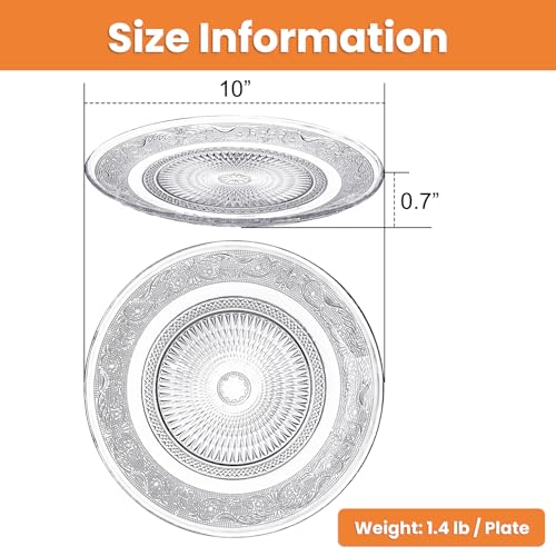 Elsjoy 6 Pack 10 Inch Large Glass Dinner Plate, Clear Round Serving Plate Vintage Embossed Dinnerware for Salad, Pasta, Fruits - Image 2
