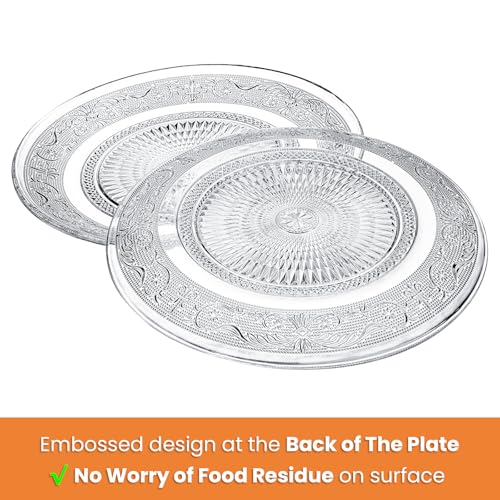 Elsjoy 6 Pack 10 Inch Large Glass Dinner Plate, Clear Round Serving Plate Vintage Embossed Dinnerware for Salad, Pasta, Fruits - Image 4